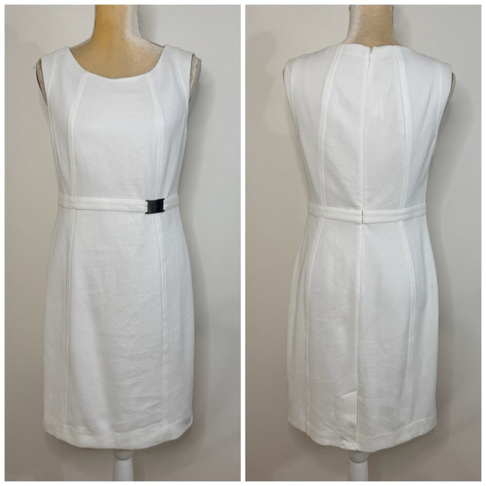 NWT TALBOTS Textured Sleeveless Sheath Dress Petite Size 6P White Lined
